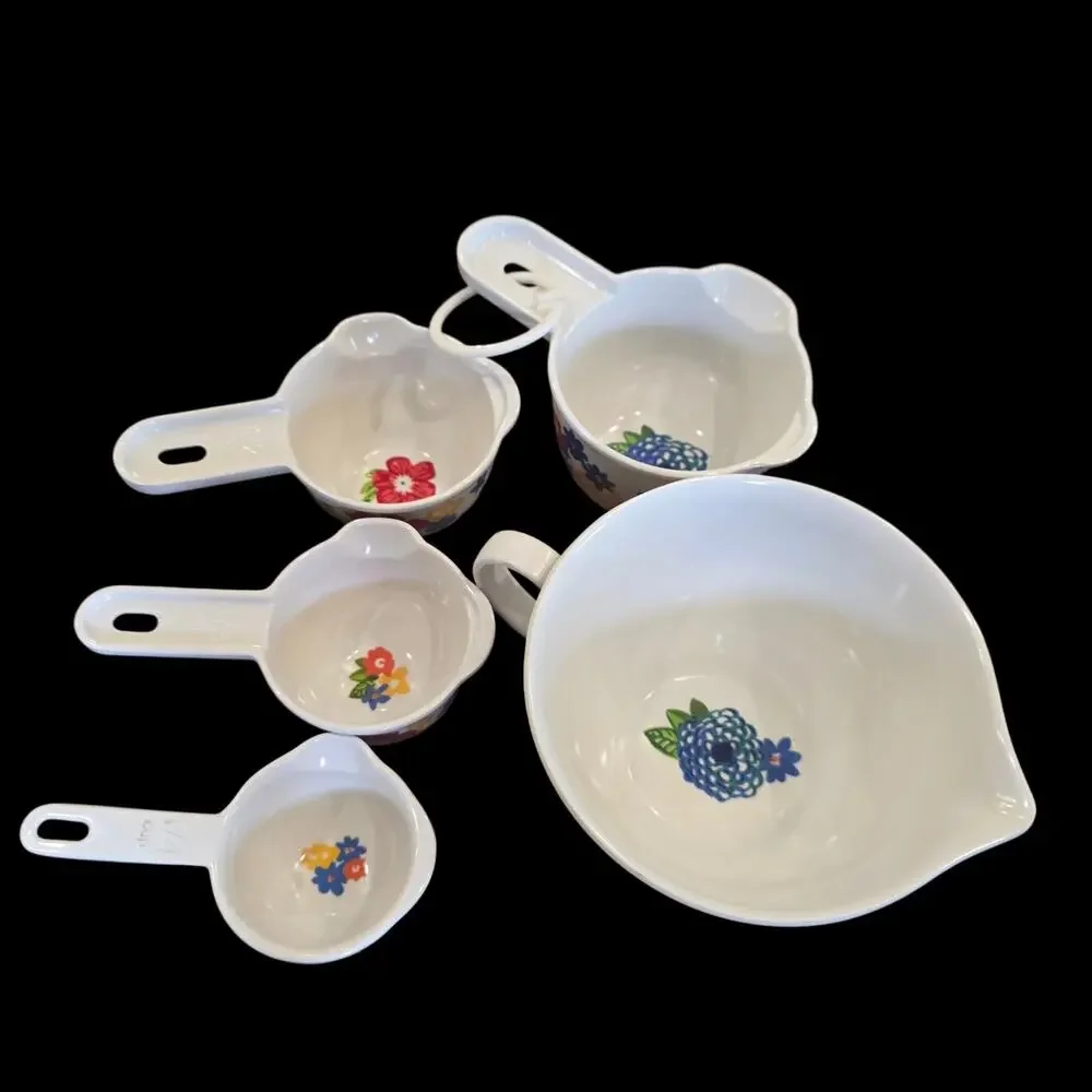 Pioneer Woman Floral Melamine Measuring Cup Set 5 Pc 1 Cup 1/2 1/3 1/4 & 2...